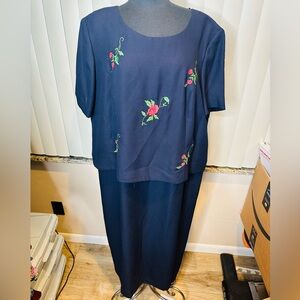 POSITIVE ATTITUDE One Piece Navy Blue Embroidered Floral Dress Size 22